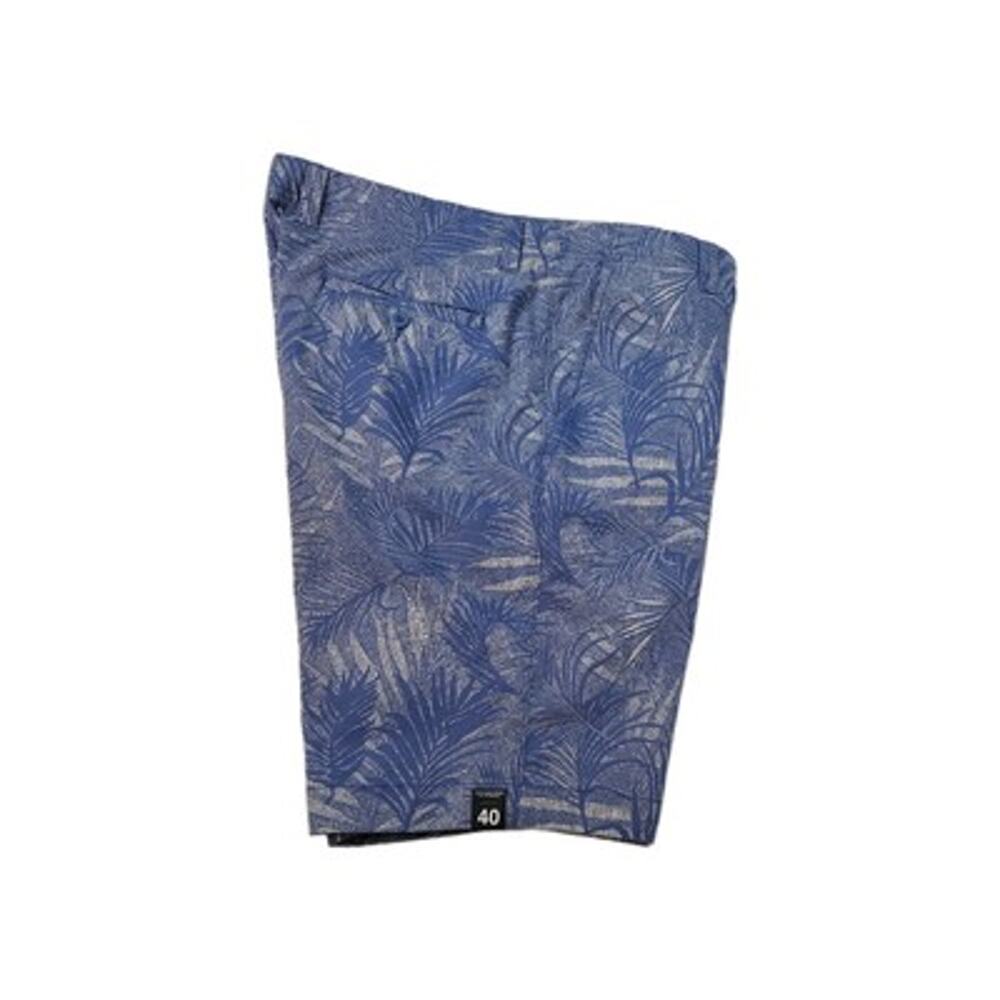 Roundtree Yorke Men's SZ 40 Shorts Flat Front Blue Leaf Pattern Cotton Trim Fit